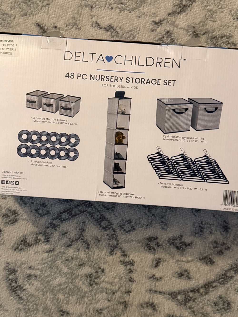 Delta Children 48-Piece Nursery Storage Set - Gray. Unopened